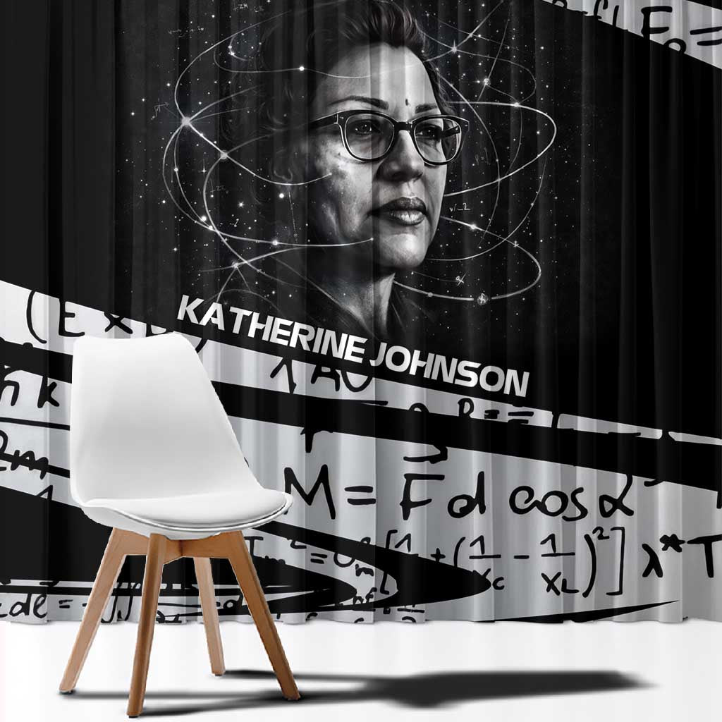 Katherine Johnson Window Curtain with Orbital Space Portrait, Historic NASA Launch Dates and Physics - Wonder Print Shop