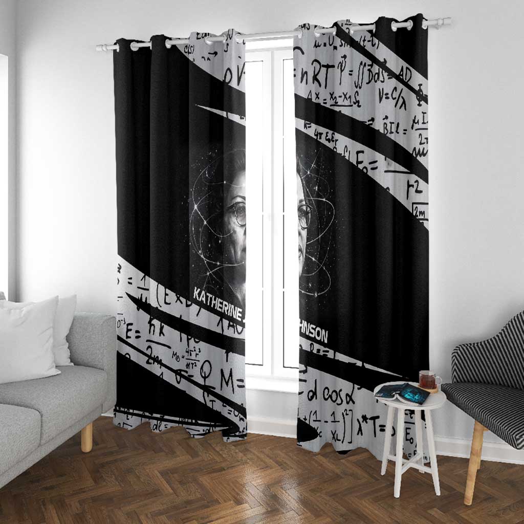 Katherine Johnson Window Curtain with Orbital Space Portrait, Historic NASA Launch Dates and Physics - Wonder Print Shop