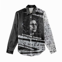 Katherine Johnson Women Casual Shirt with Orbital Space Portrait, Historic NASA Launch Dates and Physics - Wonder Print Shop