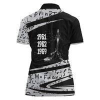 Katherine Johnson Women Polo Shirt with Orbital Space Portrait, Historic NASA Launch Dates and Physics - Wonder Print Shop