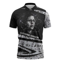 Katherine Johnson Zipper Polo Shirt with Orbital Space Portrait, Historic NASA Launch Dates and Physics - Wonder Print Shop