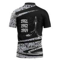 Katherine Johnson Zipper Polo Shirt with Orbital Space Portrait, Historic NASA Launch Dates and Physics - Wonder Print Shop