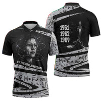 Katherine Johnson Zipper Polo Shirt with Orbital Space Portrait, Historic NASA Launch Dates and Physics - Wonder Print Shop