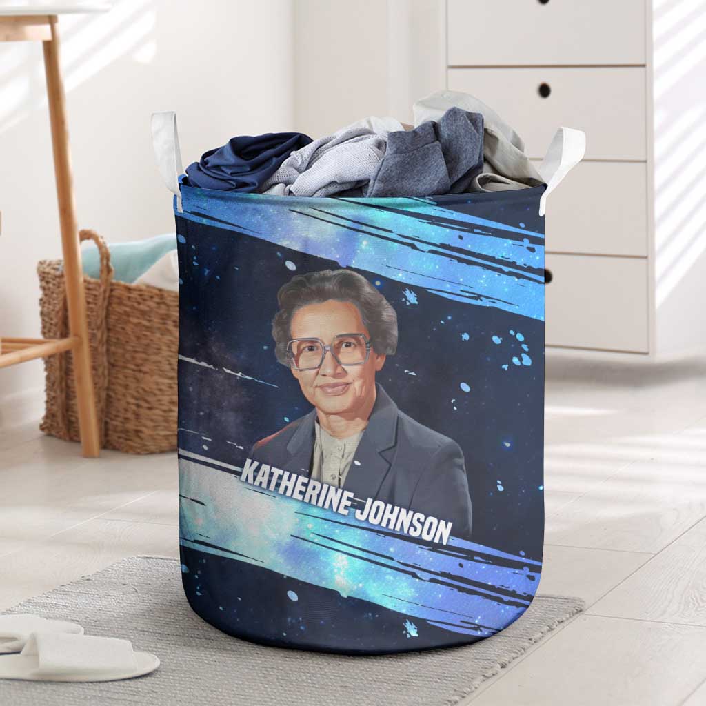 Katherine Johnson Laundry Basket with Galaxy Background, Hidden No More Quote and Rocket Brain Equation - Wonder Print Shop