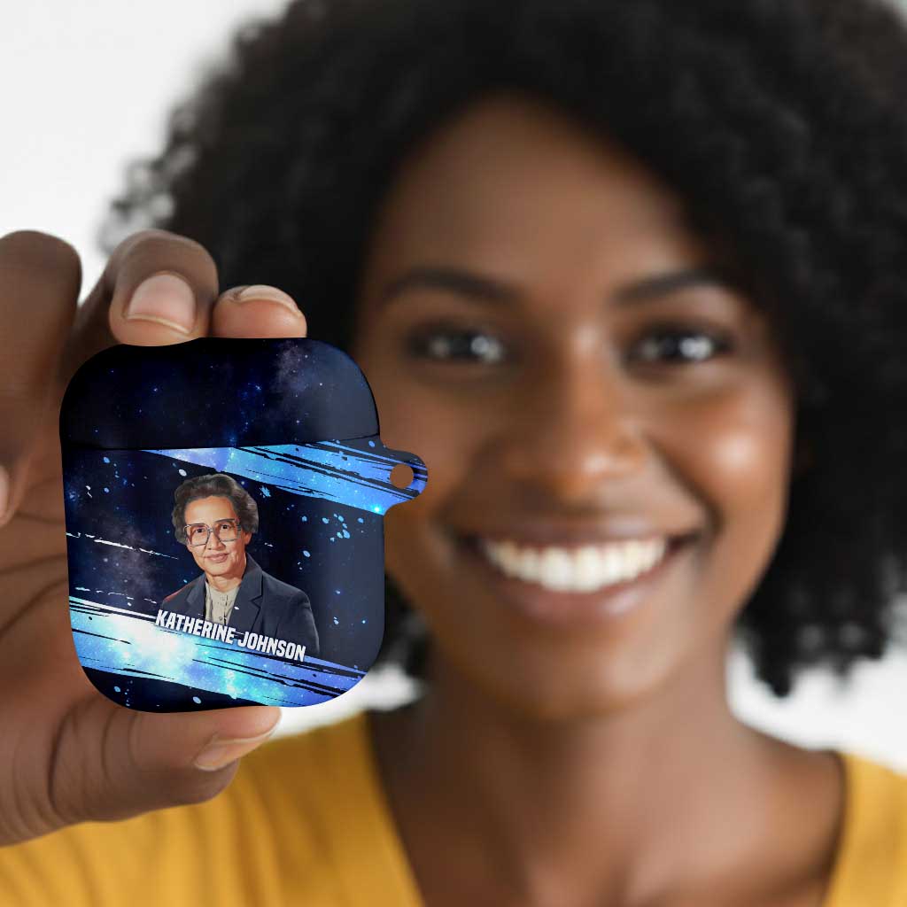Katherine Johnson AirPods Case with Galaxy Background, Hidden No More Quote and Rocket Brain Equation - Wonder Print Shop