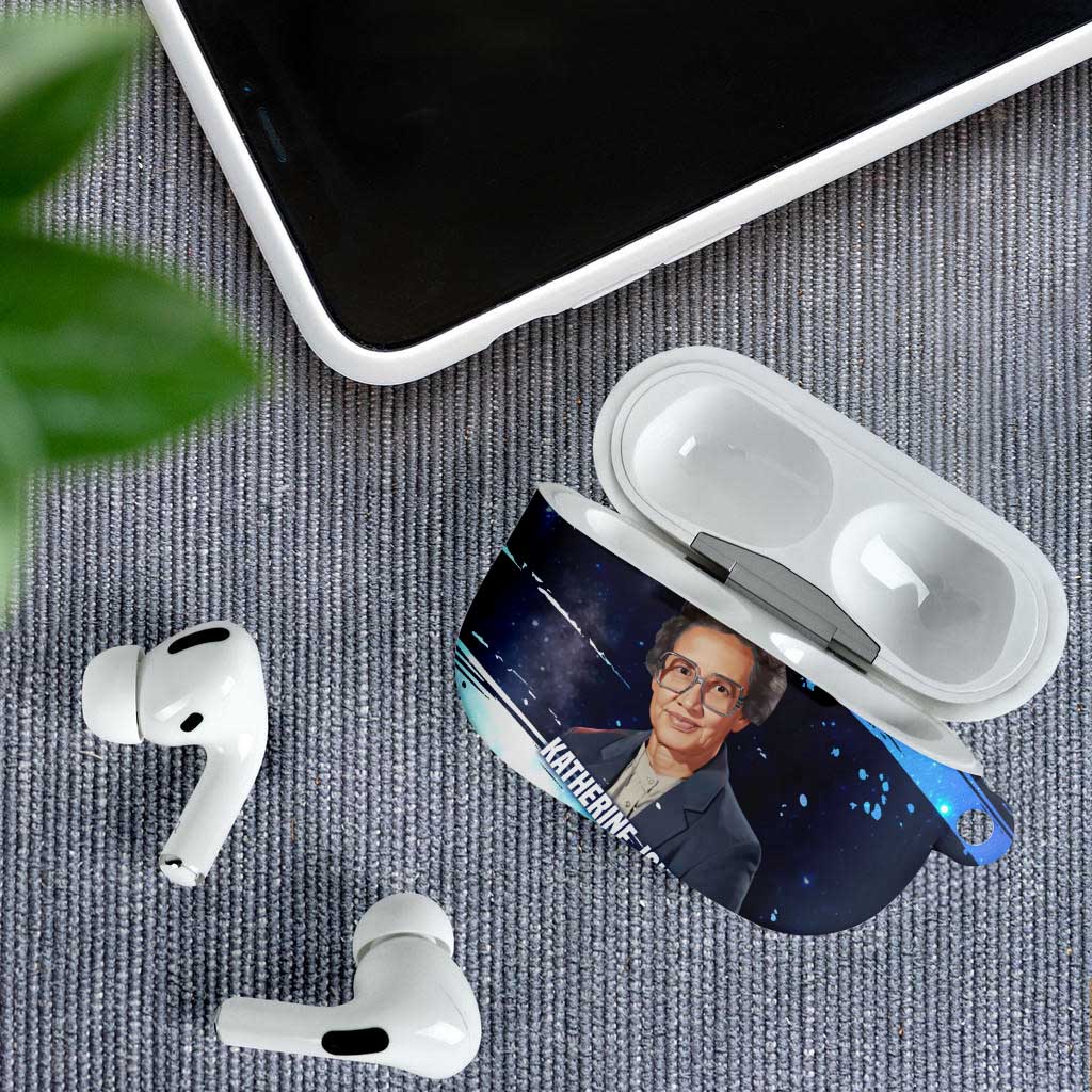 Katherine Johnson AirPods Case with Galaxy Background, Hidden No More Quote and Rocket Brain Equation - Wonder Print Shop