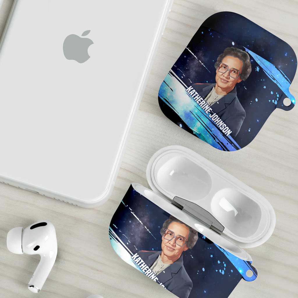 Katherine Johnson AirPods Case with Galaxy Background, Hidden No More Quote and Rocket Brain Equation - Wonder Print Shop