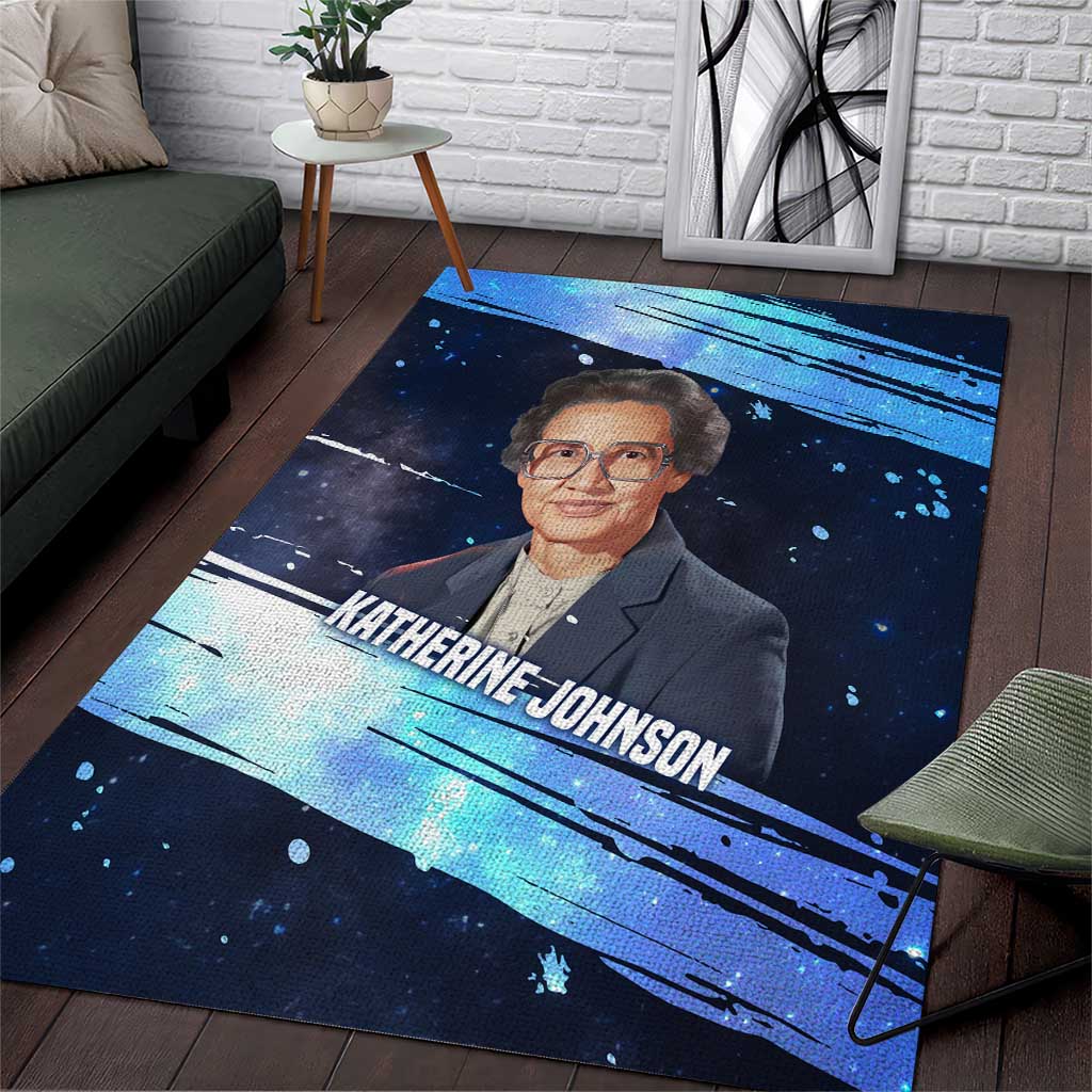 Katherine Johnson Area Rug with Galaxy Background, Hidden No More Quote and Rocket Brain Equation - Wonder Print Shop