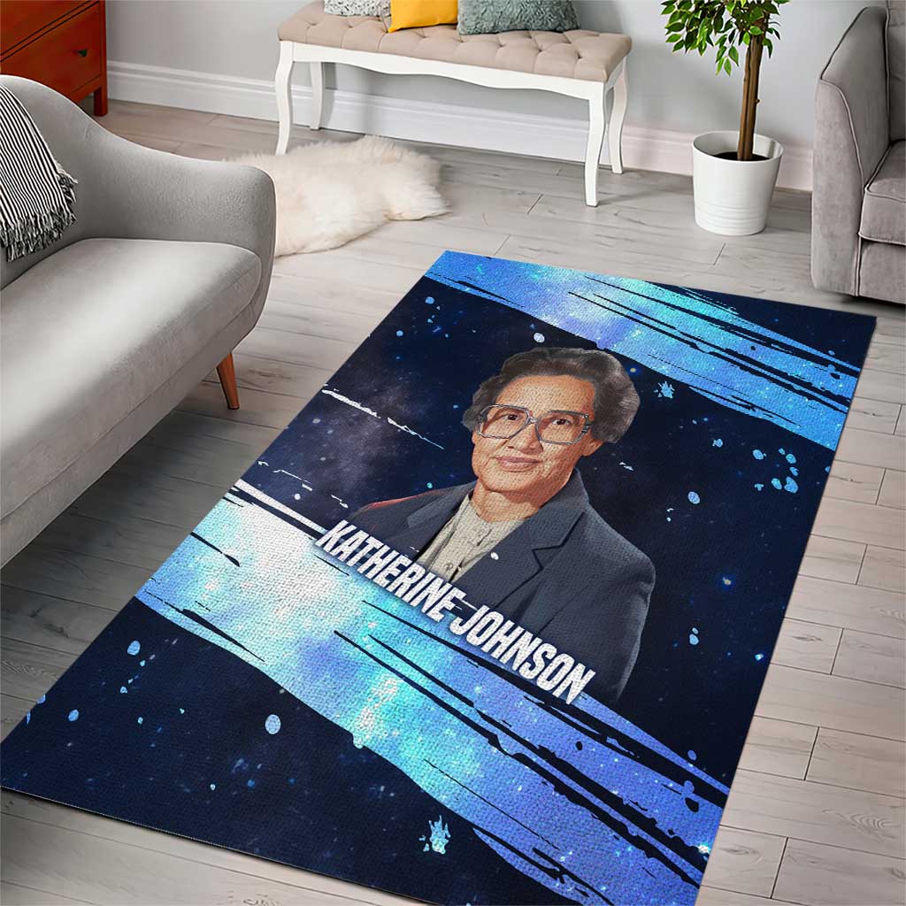 Katherine Johnson Area Rug with Galaxy Background, Hidden No More Quote and Rocket Brain Equation - Wonder Print Shop