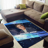 Katherine Johnson Area Rug with Galaxy Background, Hidden No More Quote and Rocket Brain Equation - Wonder Print Shop