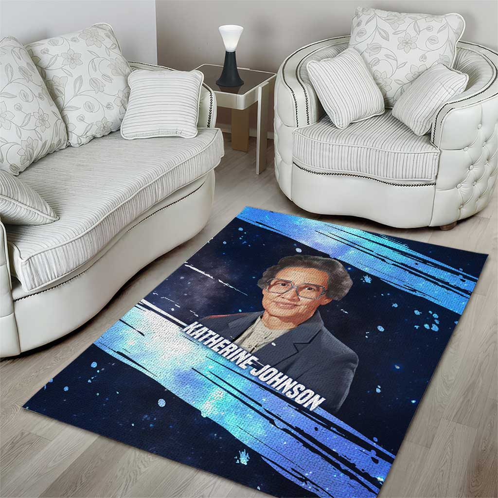 Katherine Johnson Area Rug with Galaxy Background, Hidden No More Quote and Rocket Brain Equation - Wonder Print Shop