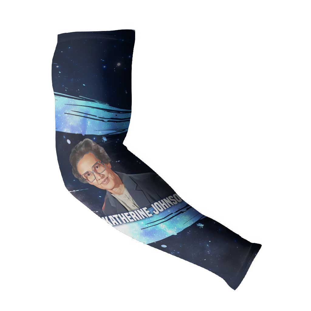 Katherine Johnson Arm Sleeves with Galaxy Background, Hidden No More Quote and Rocket Brain Equation - Wonder Print Shop