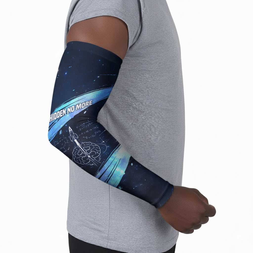 Katherine Johnson Arm Sleeves with Galaxy Background, Hidden No More Quote and Rocket Brain Equation - Wonder Print Shop