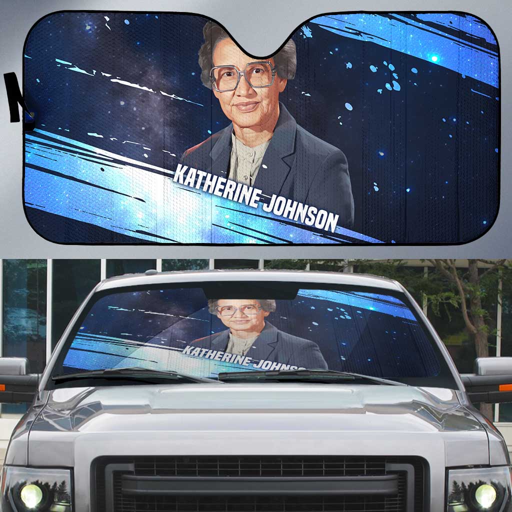 Katherine Johnson Auto Sun Shade with Galaxy Background, Hidden No More Quote and Rocket Brain Equation - Wonder Print Shop