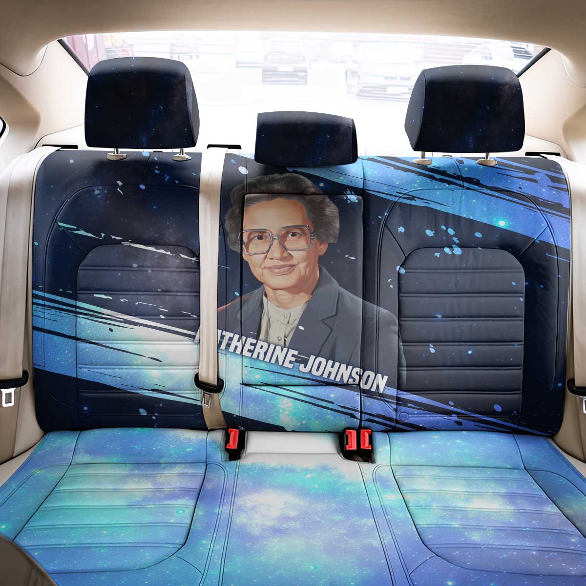 Katherine Johnson Back Car Seat Cover with Galaxy Background, Hidden No More Quote and Rocket Brain Equation - Wonder Print Shop