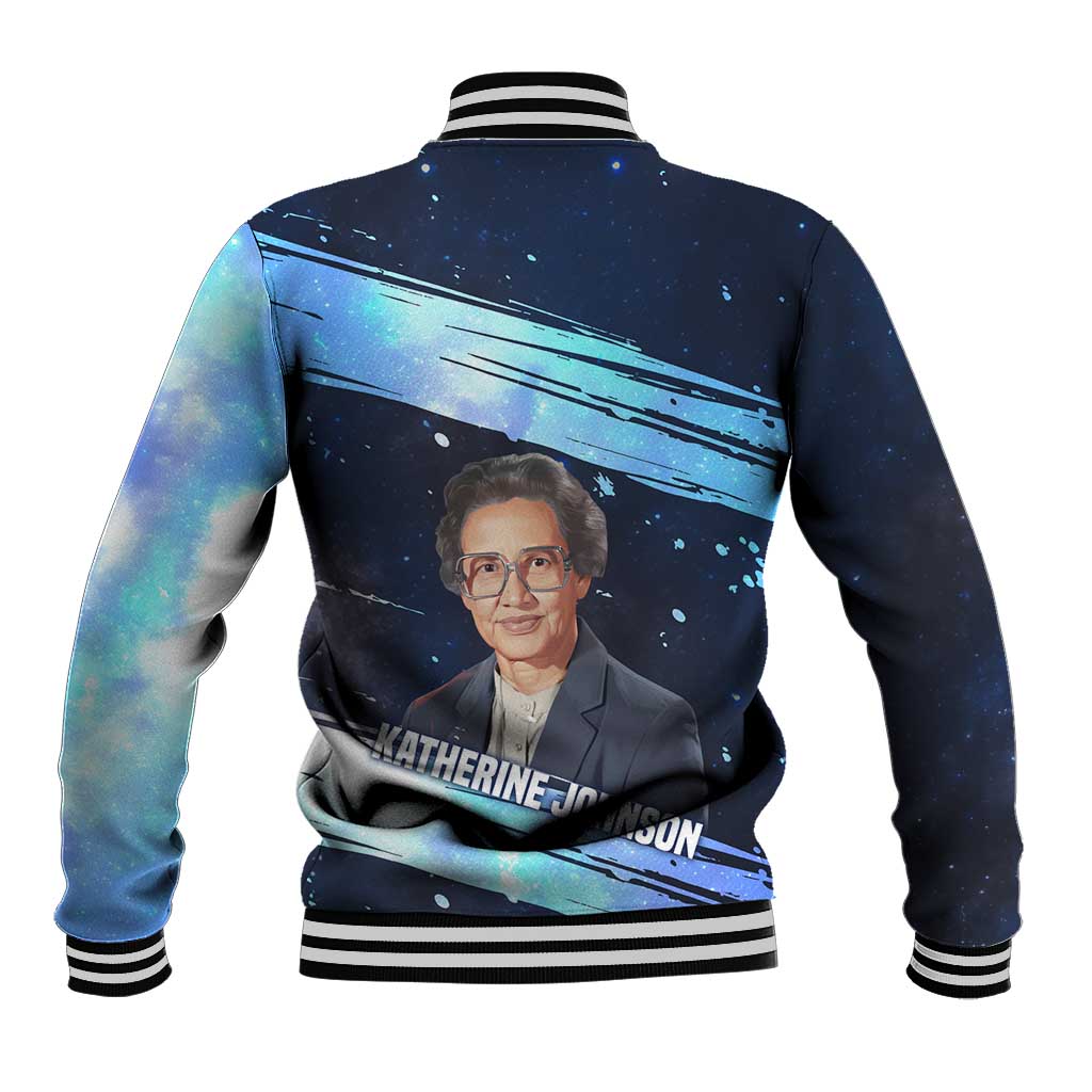 Katherine Johnson Baseball Jacket with Galaxy Background, Hidden No More Quote and Rocket Brain Equation - Wonder Print Shop