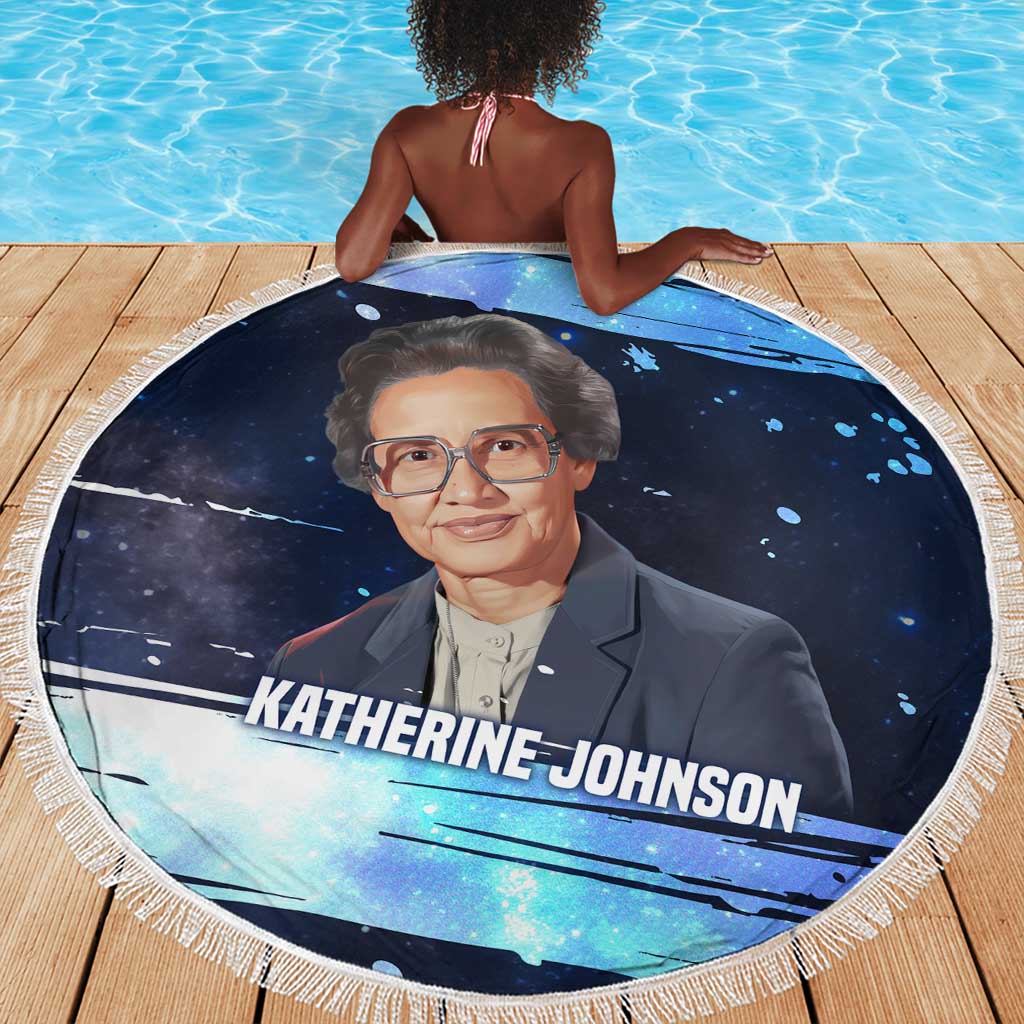 Katherine Johnson Beach Blanket with Galaxy Background, Hidden No More Quote and Rocket Brain Equation - Wonder Print Shop