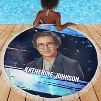 Katherine Johnson Beach Blanket with Galaxy Background, Hidden No More Quote and Rocket Brain Equation - Wonder Print Shop
