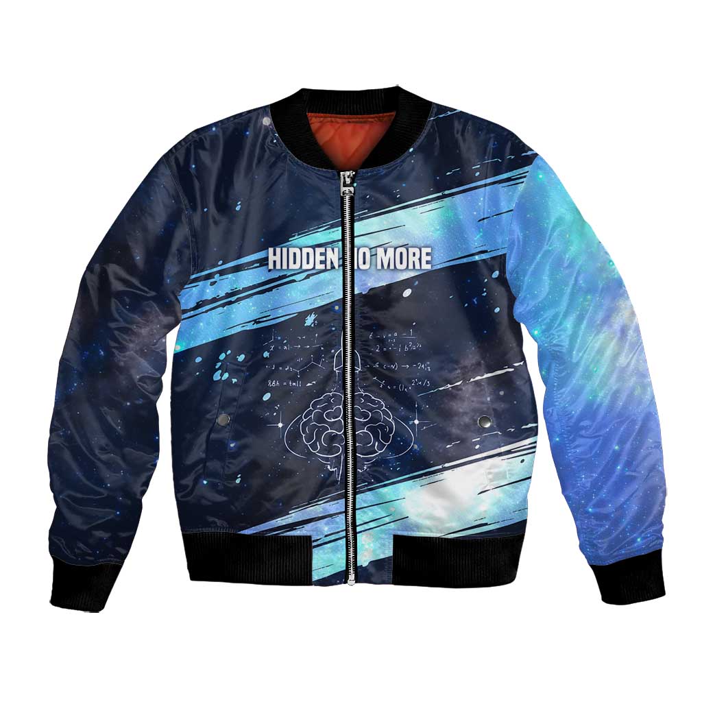 Katherine Johnson Bomber Jacket with Galaxy Background, Hidden No More Quote and Rocket Brain Equation - Wonder Print Shop