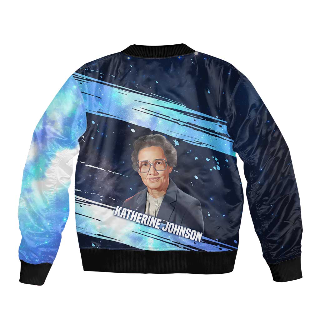 Katherine Johnson Bomber Jacket with Galaxy Background, Hidden No More Quote and Rocket Brain Equation - Wonder Print Shop