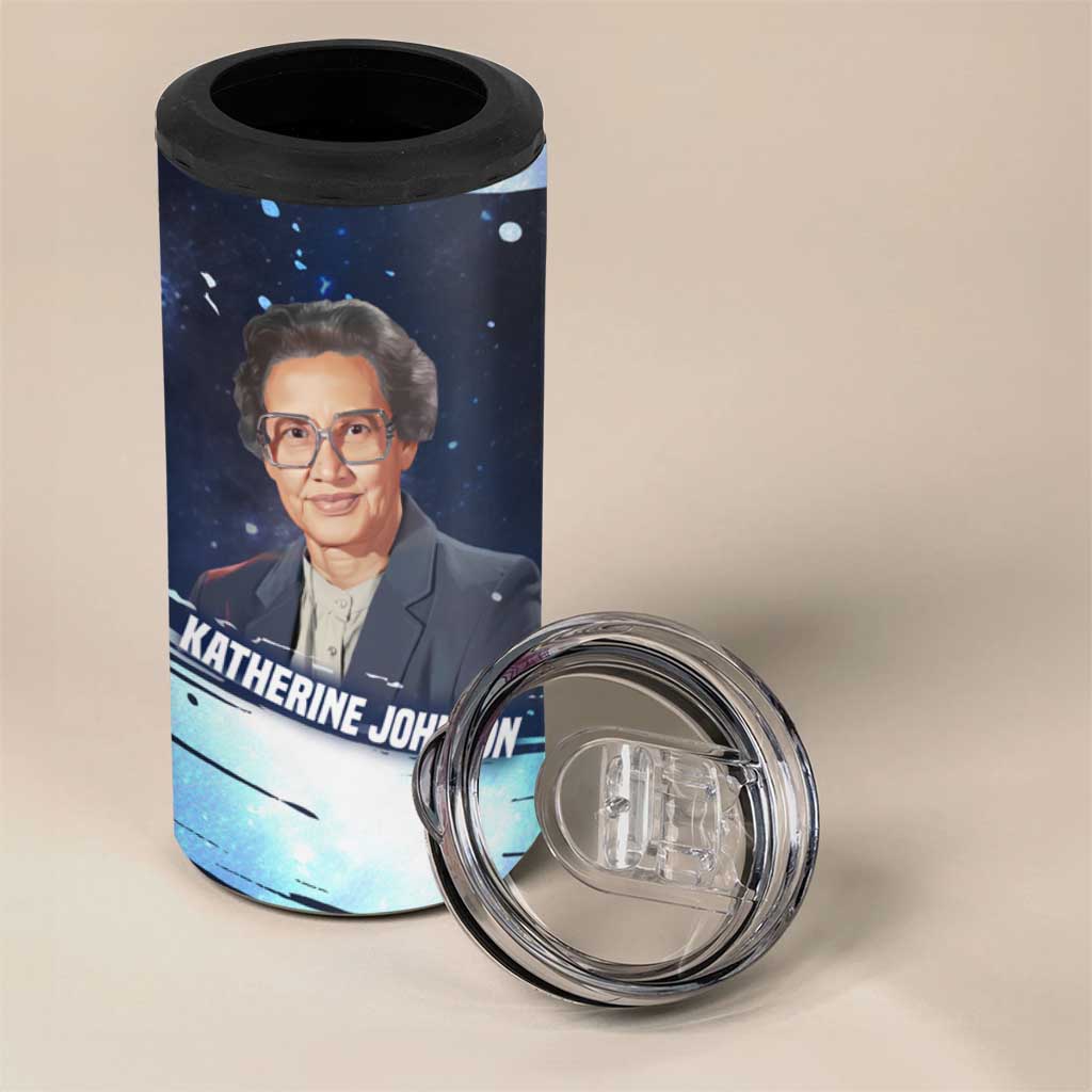 Katherine Johnson 4 in 1 Can Cooler Tumbler with Galaxy Background, Hidden No More Quote and Rocket Brain Equation - Wonder Print Shop