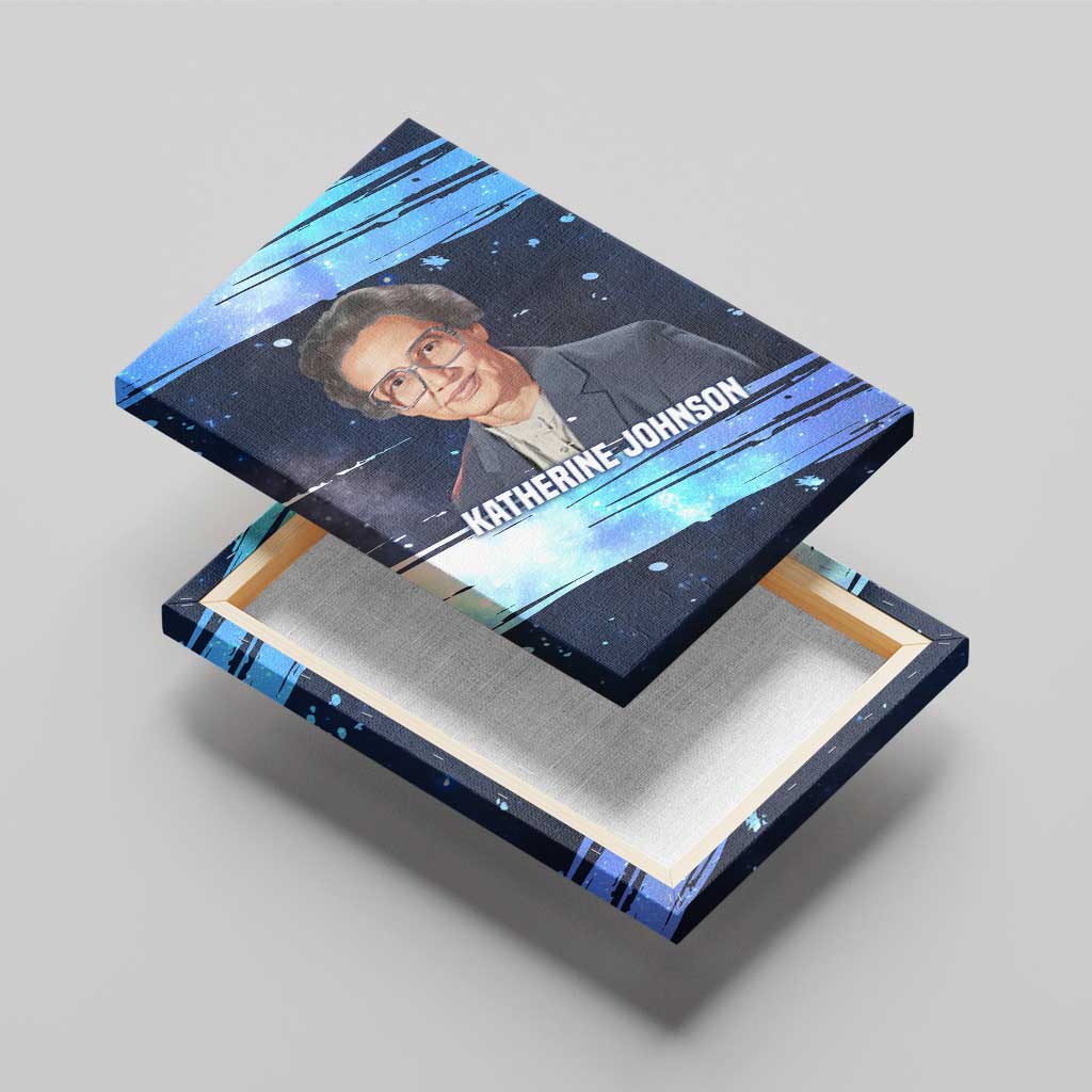 Katherine Johnson Canvas Wall Art with Galaxy Background, Hidden No More Quote and Rocket Brain Equation - Wonder Print Shop