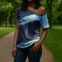Katherine Johnson Cross Shoulder Shirt with Galaxy Background, Hidden No More Quote and Rocket Brain Equation - Wonder Print Shop