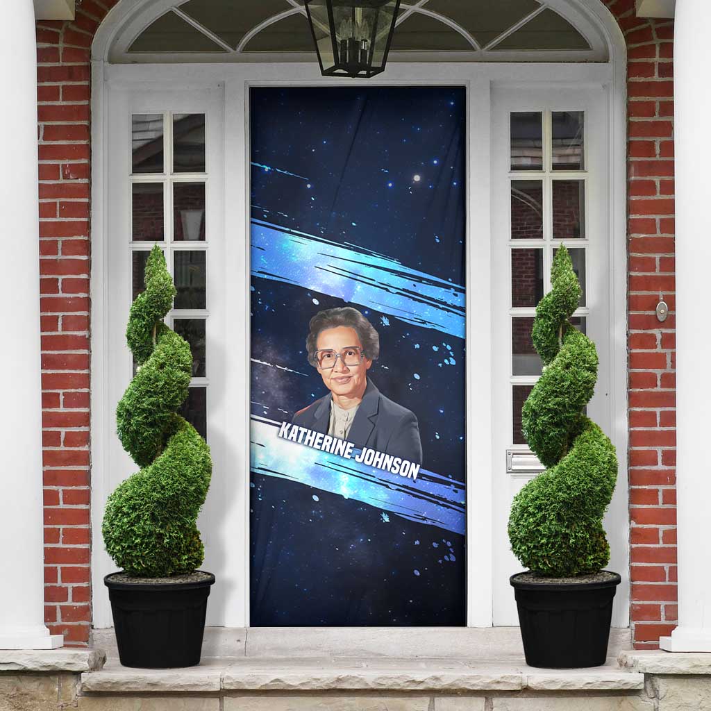 Katherine Johnson Door Cover with Galaxy Background, Hidden No More Quote and Rocket Brain Equation - Wonder Print Shop