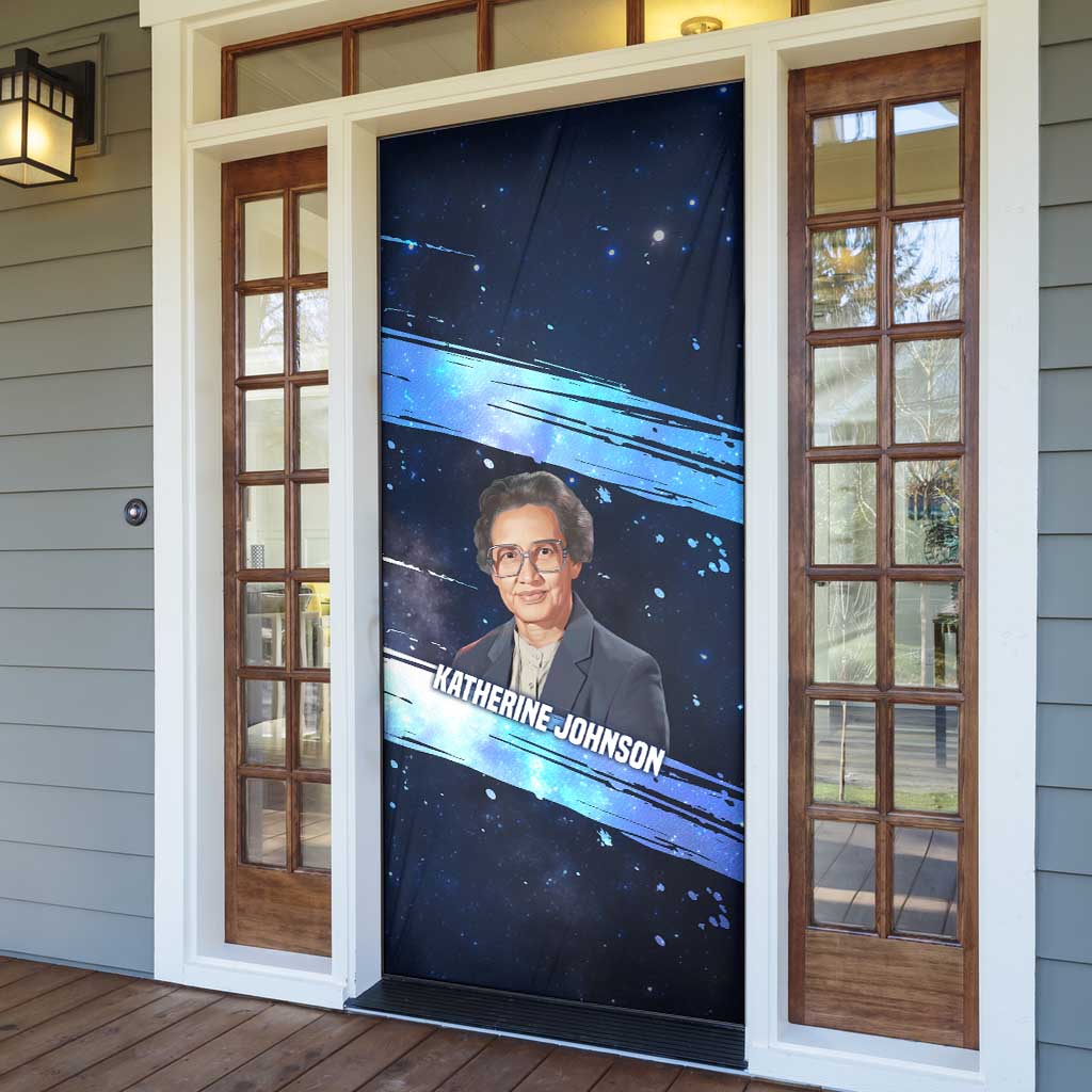 Katherine Johnson Door Cover with Galaxy Background, Hidden No More Quote and Rocket Brain Equation - Wonder Print Shop