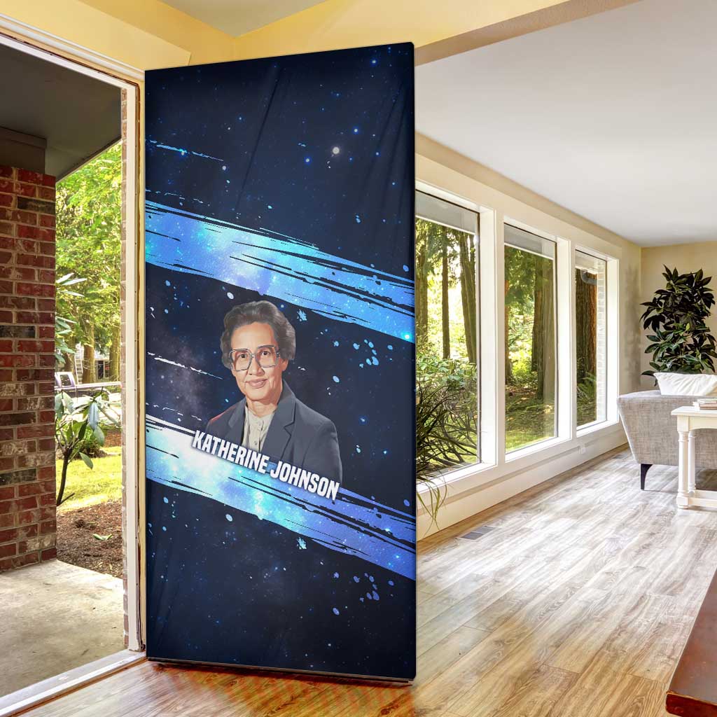 Katherine Johnson Door Cover with Galaxy Background, Hidden No More Quote and Rocket Brain Equation - Wonder Print Shop