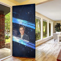 Katherine Johnson Door Cover with Galaxy Background, Hidden No More Quote and Rocket Brain Equation - Wonder Print Shop