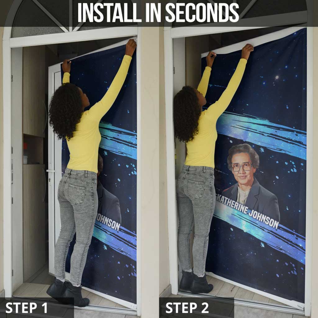 Katherine Johnson Door Cover with Galaxy Background, Hidden No More Quote and Rocket Brain Equation - Wonder Print Shop