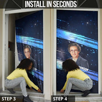 Katherine Johnson Door Cover with Galaxy Background, Hidden No More Quote and Rocket Brain Equation - Wonder Print Shop