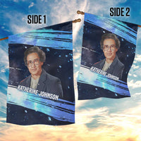Katherine Johnson Garden Flag with Galaxy Background, Hidden No More Quote and Rocket Brain Equation - Wonder Print Shop