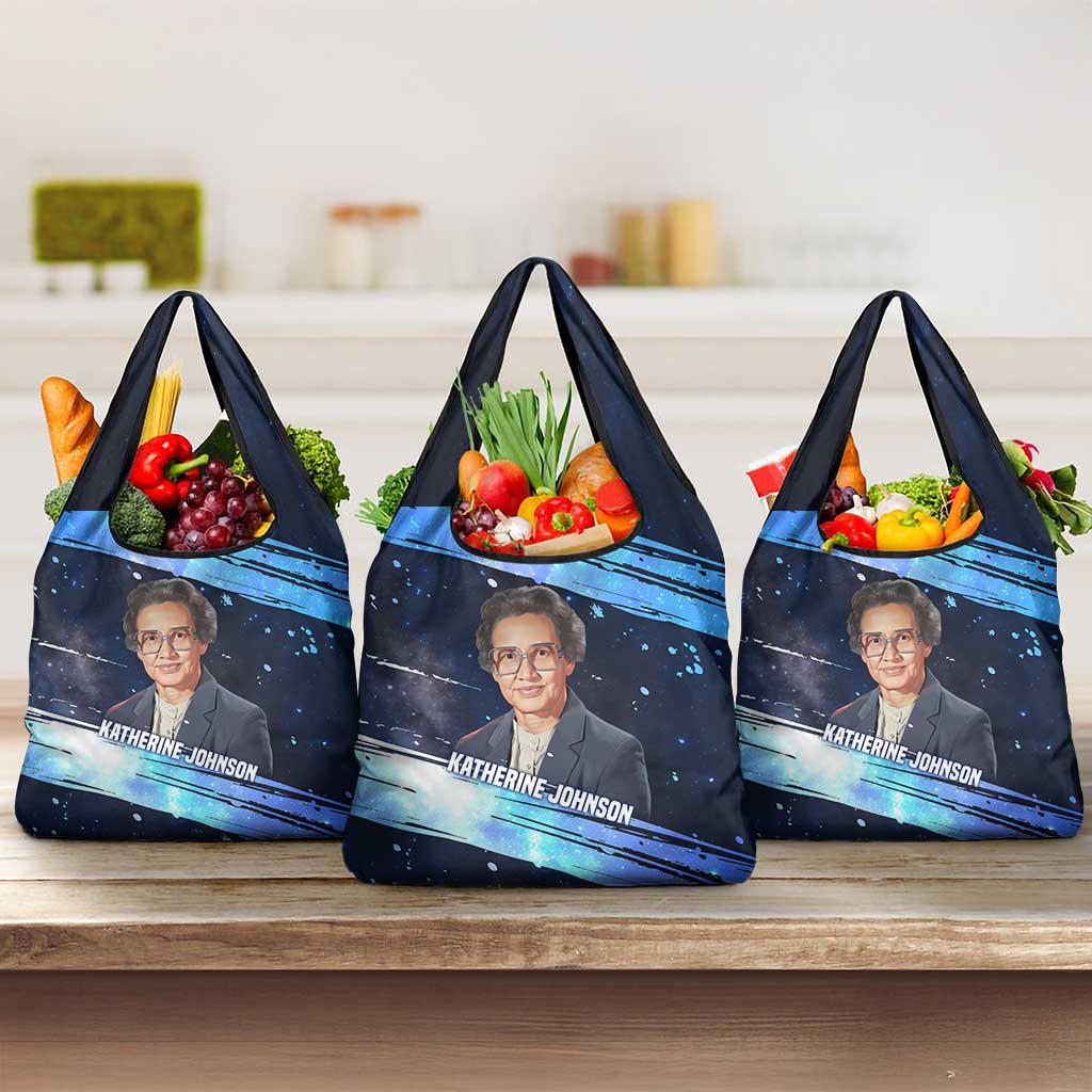 Katherine Johnson Grocery Bag with Galaxy Background, Hidden No More Quote and Rocket Brain Equation - Wonder Print Shop