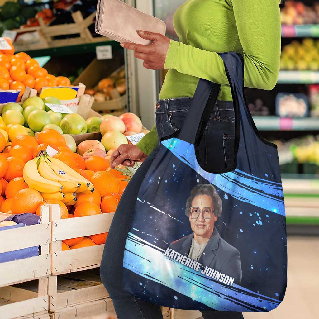 Katherine Johnson Grocery Bag with Galaxy Background, Hidden No More Quote and Rocket Brain Equation - Wonder Print Shop