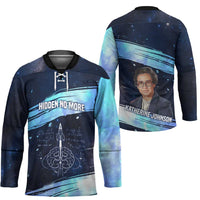Katherine Johnson Hockey Jersey with Galaxy Background, Hidden No More Quote and Rocket Brain Equation - Wonder Print Shop