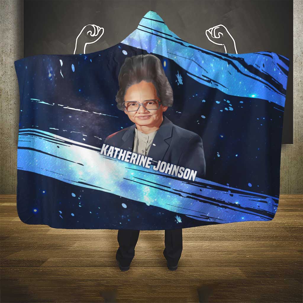Katherine Johnson Hooded Blanket with Galaxy Background, Hidden No More Quote and Rocket Brain Equation - Wonder Print Shop