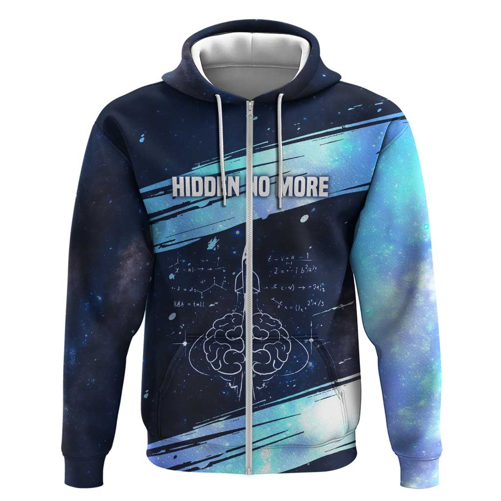Katherine Johnson Hoodie with Galaxy Background, Hidden No More Quote and Rocket Brain Equation - Wonder Print Shop