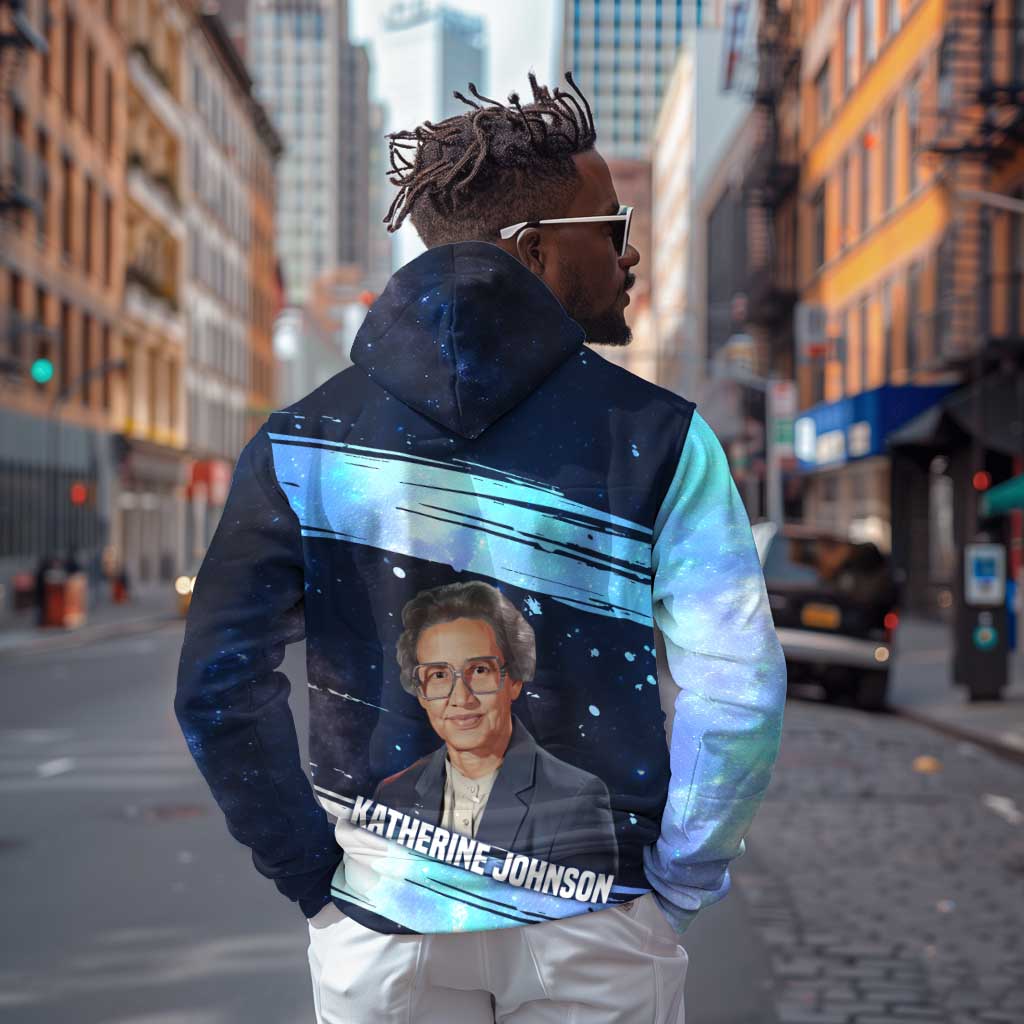 Katherine Johnson Hoodie with Galaxy Background, Hidden No More Quote and Rocket Brain Equation - Wonder Print Shop