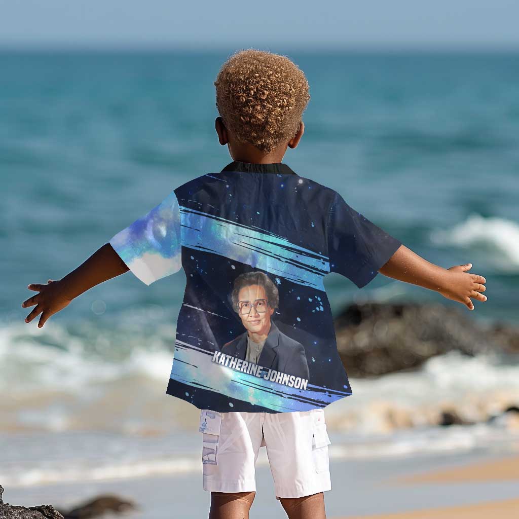 Katherine Johnson Kid Hawaiian Shirt with Galaxy Background, Hidden No More Quote and Rocket Brain Equation - Wonder Print Shop