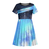 Katherine Johnson Kid Short Sleeve Dress with Galaxy Background, Hidden No More Quote and Rocket Brain Equation - Wonder Print Shop