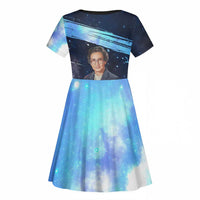 Katherine Johnson Kid Short Sleeve Dress with Galaxy Background, Hidden No More Quote and Rocket Brain Equation - Wonder Print Shop