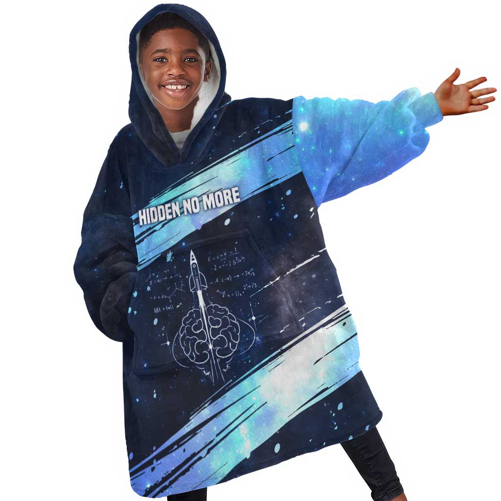 Katherine Johnson Kid Wearable Blanket Hoodie with Galaxy Background, Hidden No More Quote and Rocket Brain Equation - Wonder Print Shop