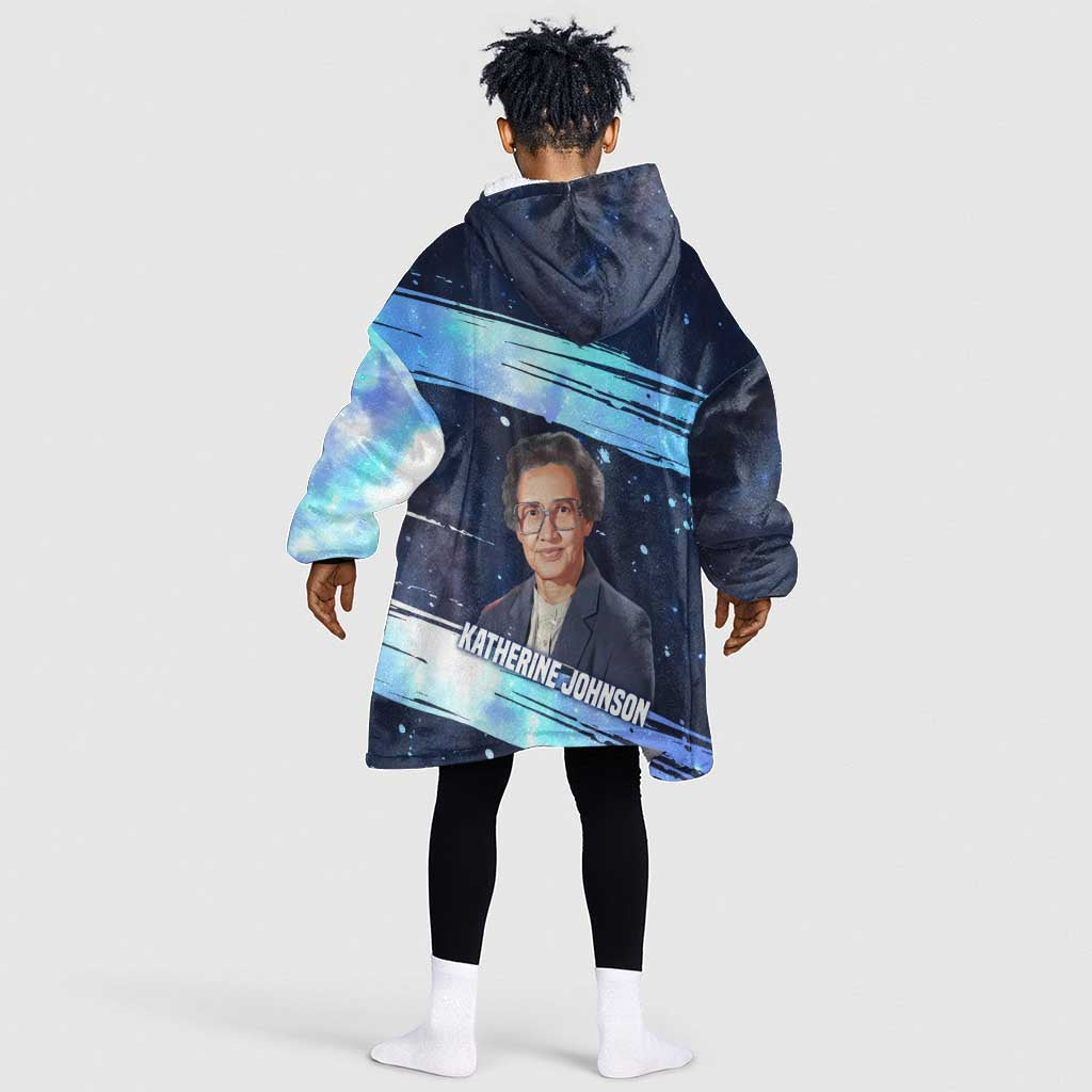 Katherine Johnson Kid Wearable Blanket Hoodie with Galaxy Background, Hidden No More Quote and Rocket Brain Equation - Wonder Print Shop