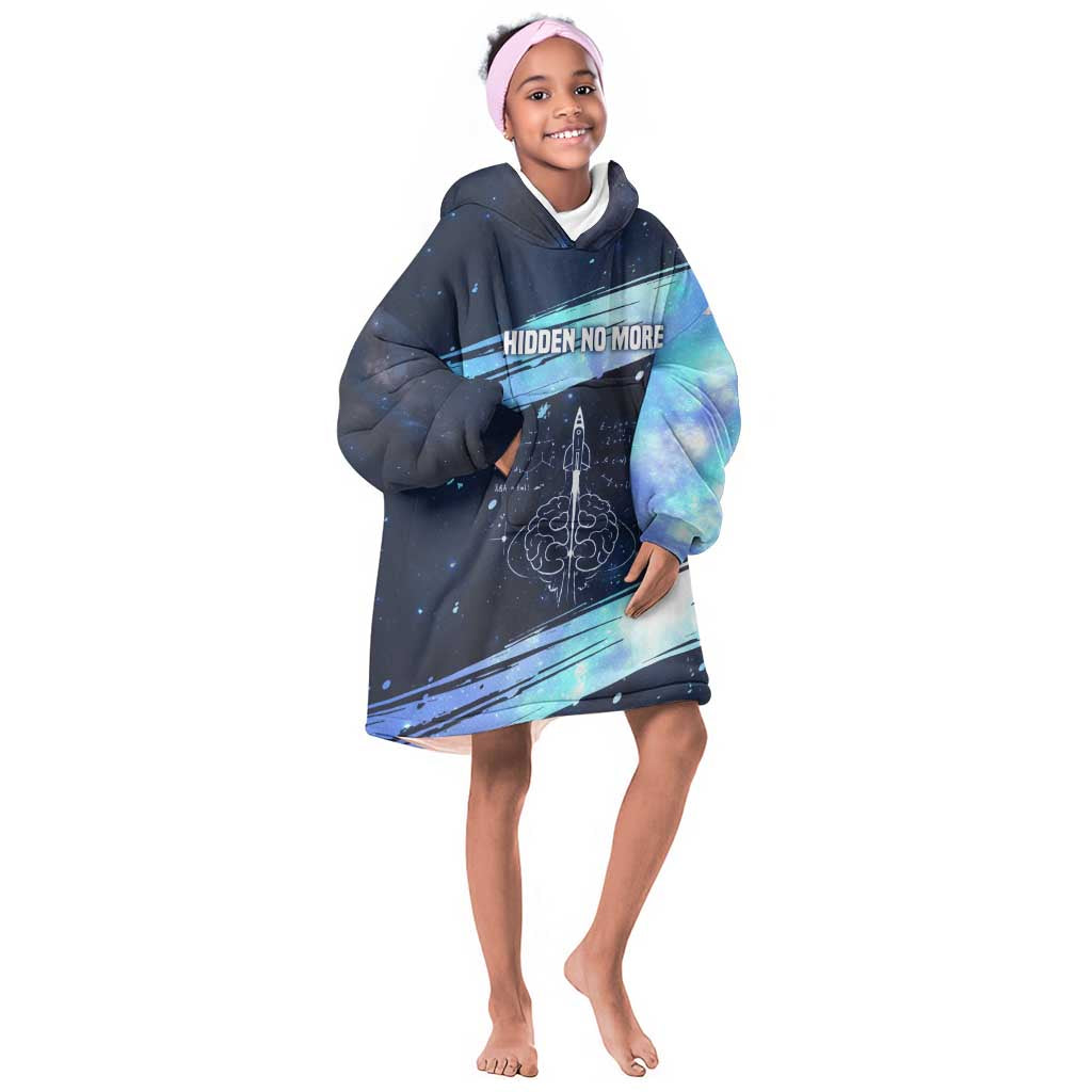 Katherine Johnson Kid Wearable Blanket Hoodie with Galaxy Background, Hidden No More Quote and Rocket Brain Equation - Wonder Print Shop