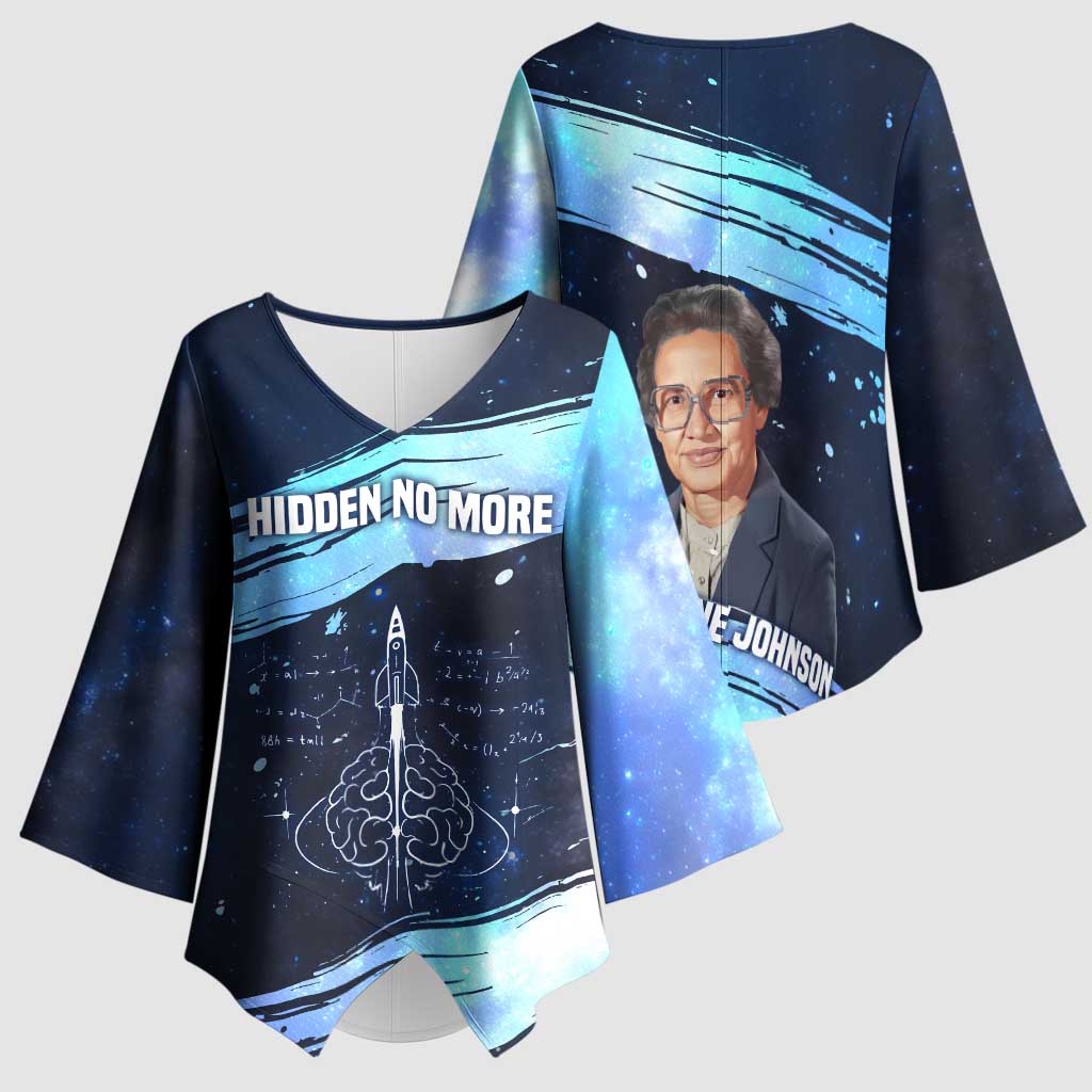 Katherine Johnson Kimono Sleeve Blouse with Galaxy Background, Hidden No More Quote and Rocket Brain Equation - Wonder Print Shop