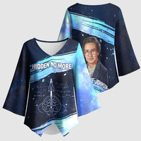 Katherine Johnson Kimono Sleeve Blouse with Galaxy Background, Hidden No More Quote and Rocket Brain Equation - Wonder Print Shop