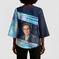 Katherine Johnson Kimono Sleeve Blouse with Galaxy Background, Hidden No More Quote and Rocket Brain Equation - Wonder Print Shop