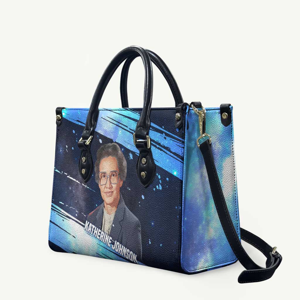Katherine Johnson Leather Bag with Galaxy Background, Hidden No More Quote and Rocket Brain Equation - Wonder Print Shop